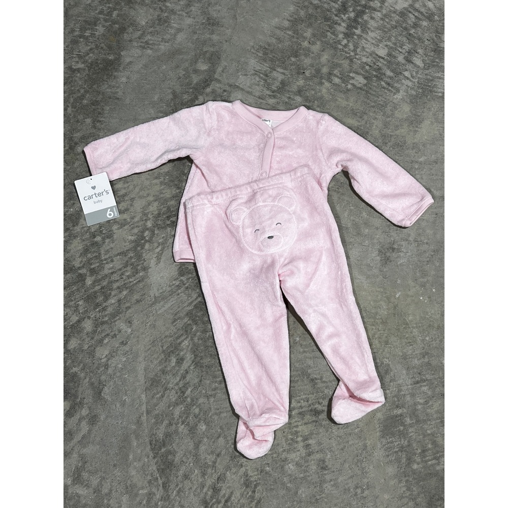 Carters Baby Girls Pink Fleece 2 Piece Pajama Set Bear Footed Pants 6 Months